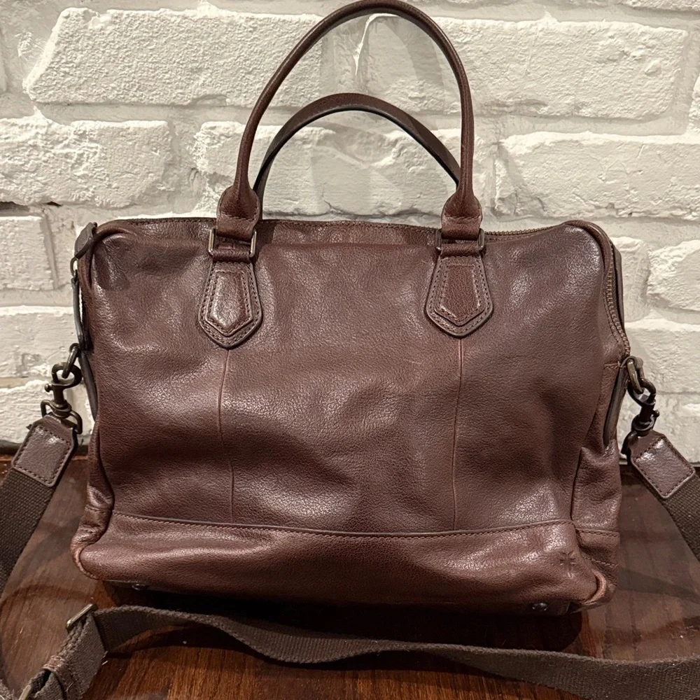 Frye Brown Leather Men's Bag Brief Case Removable Strap